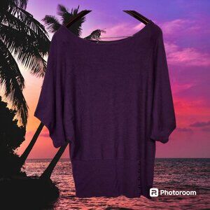 Lane Bryant Sweater Purple Sz 14/16 Dolman Sleeves Ribbed Bottom Button Accents